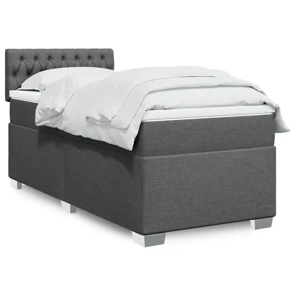 Gossi pat box spring cu saltea, gri inchis, 90x200 cm, textil