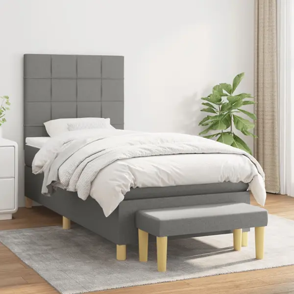 Gossi pat box spring cu saltea, gri inchis, 90x200 cm, textil
