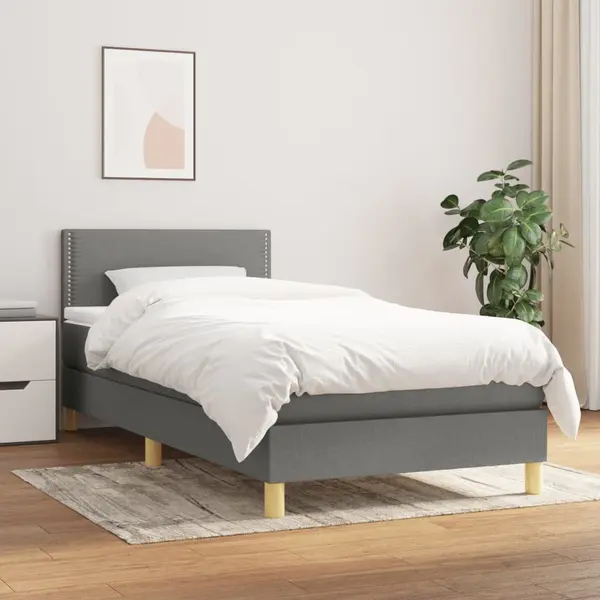Gossi pat box spring cu saltea, gri inchis, 90x200 cm, textil