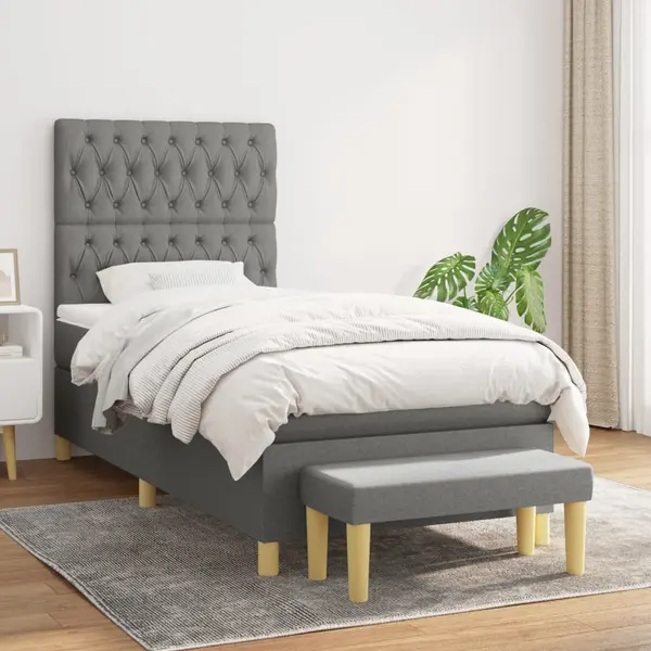 Gossi pat box spring cu saltea, gri inchis, 90x200 cm, textil