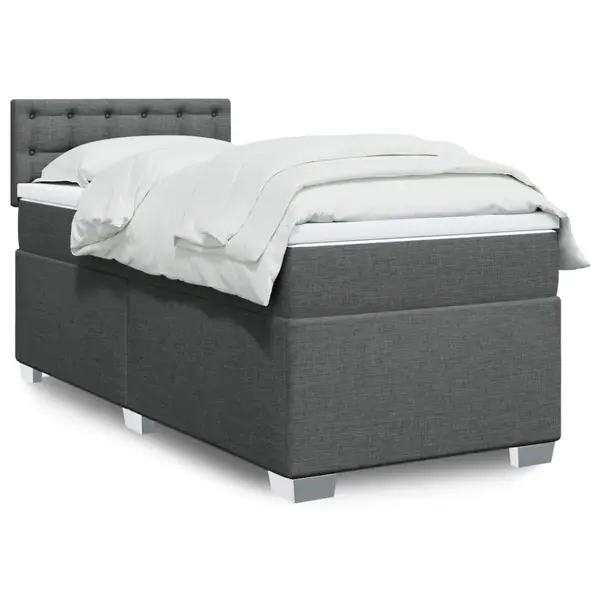 Gossi pat box spring cu saltea, gri inchis, 90x200 cm, textil