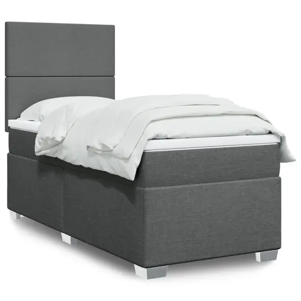 Gossi pat box spring cu saltea, gri inchis, 90x200 cm, textil