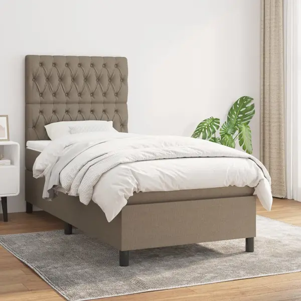 Gossi pat box spring cu saltea, gri taupe, 100x200 cm, textil