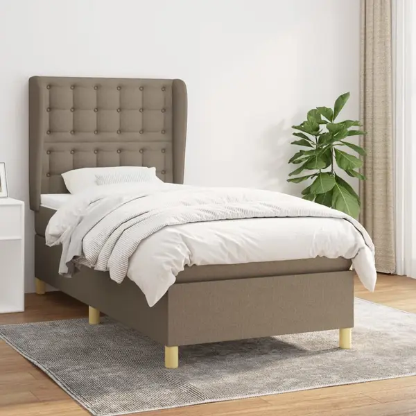 Gossi pat box spring cu saltea, gri taupe, 100x200 cm, textil