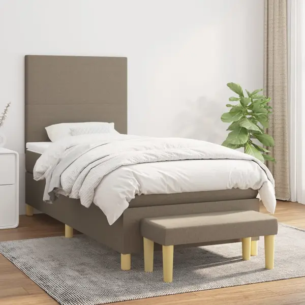 Gossi pat box spring cu saltea, gri taupe, 100x200 cm, textil