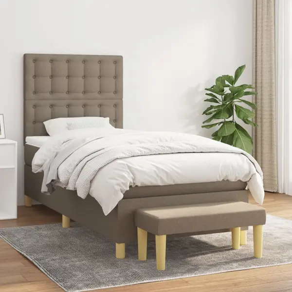 Gossi pat box spring cu saltea, gri taupe, 100x200 cm, textil