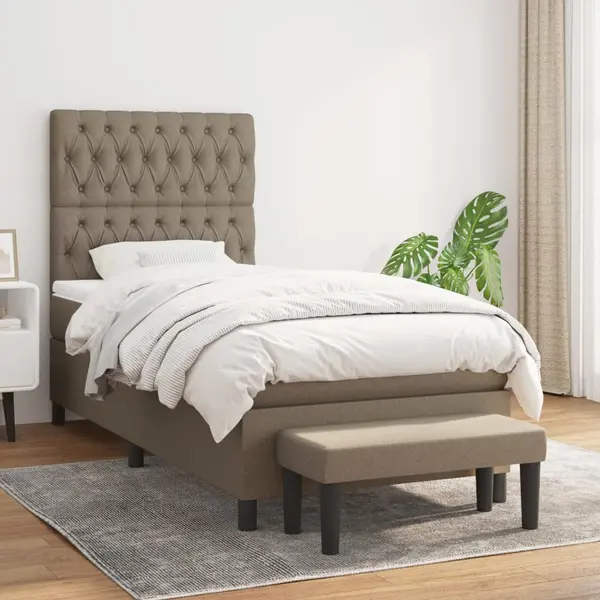 Gossi pat box spring cu saltea, gri taupe, 100x200 cm, textil