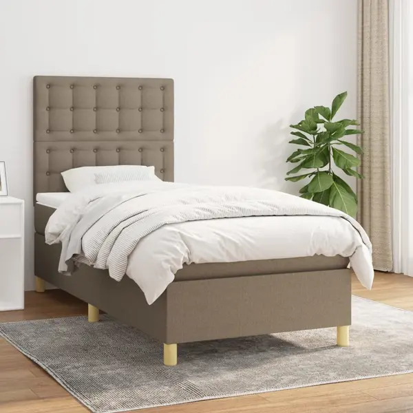 Gossi pat box spring cu saltea, gri taupe, 100x200 cm, textil