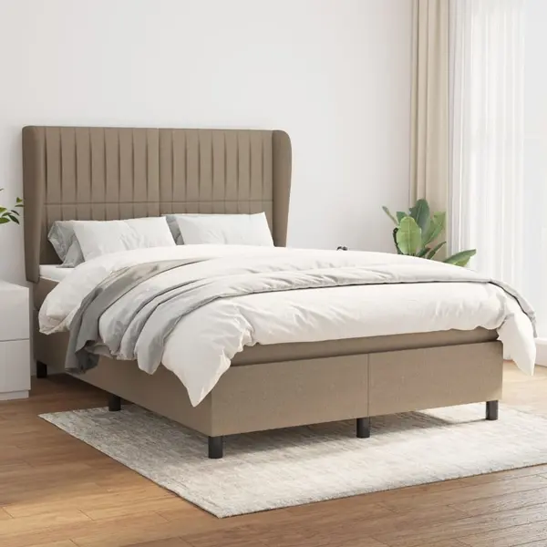 Gossi pat box spring cu saltea, gri taupe, 140x200 cm, textil