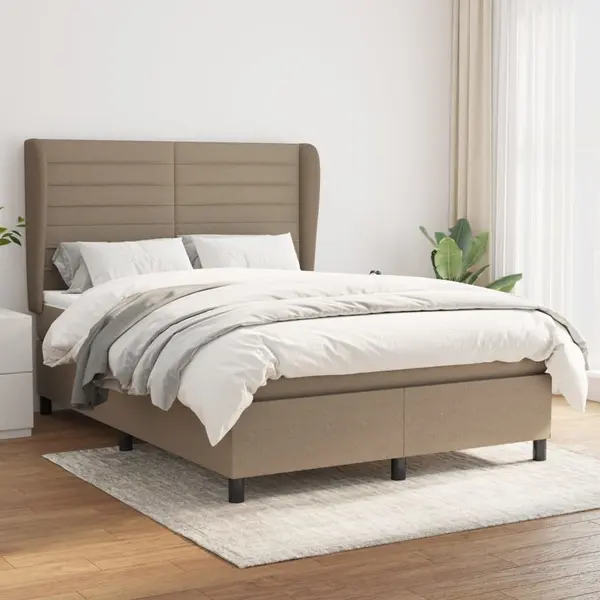 Gossi pat box spring cu saltea, gri taupe, 140x200 cm, textil