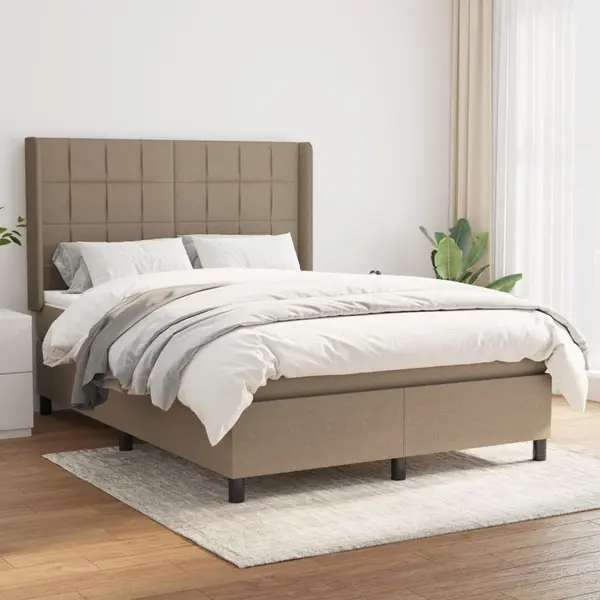 Gossi pat box spring cu saltea, gri taupe, 140x200 cm, textil