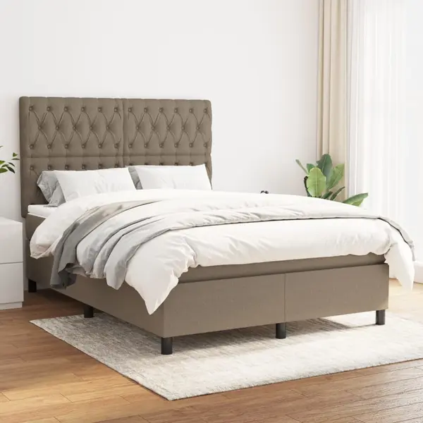 Gossi pat box spring cu saltea, gri taupe, 140x200 cm, textil