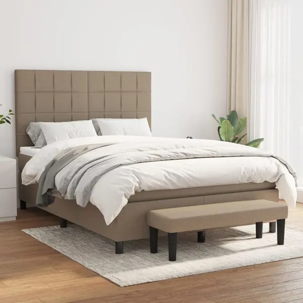 Gossi pat box spring cu saltea, gri taupe, 140x200 cm, textil