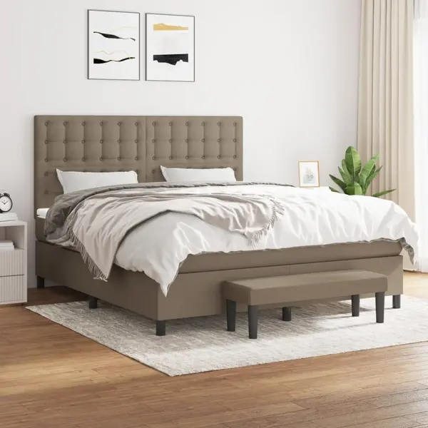 Gossi pat box spring cu saltea, gri taupe, 160x200 cm material textil