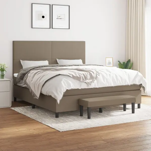 Gossi pat box spring cu saltea, gri taupe, 160x200 cm material textil