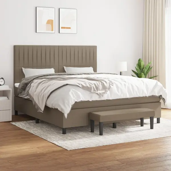Gossi pat box spring cu saltea, gri taupe, 160x200 cm material textil