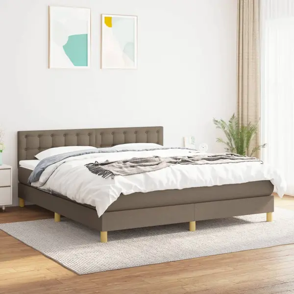 Gossi pat box spring cu saltea, gri taupe, 160x200 cm material textil