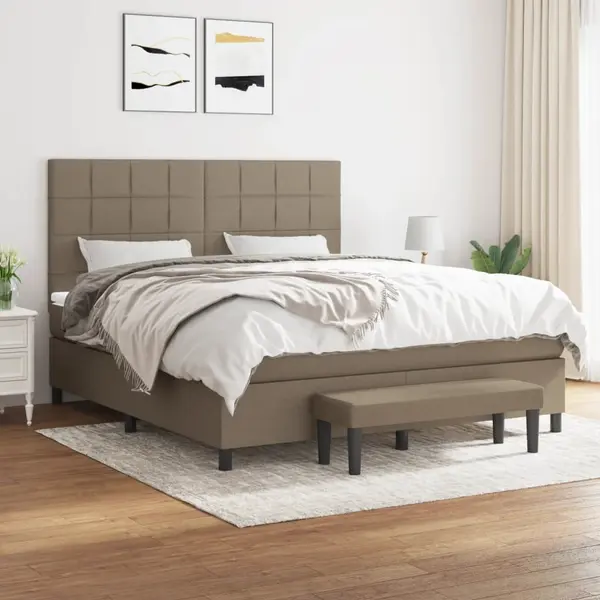 Gossi pat box spring cu saltea, gri taupe, 160x200 cm material textil