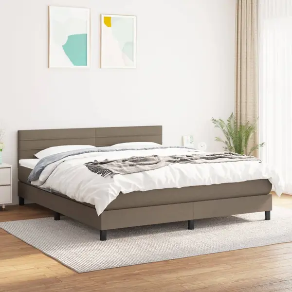 Gossi pat box spring cu saltea, gri taupe, 160x200 cm material textil