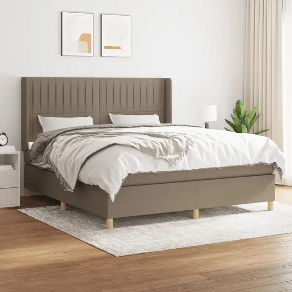Gossi pat box spring cu saltea, gri taupe, 160x200 cm material textil