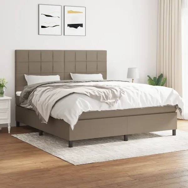 Gossi pat box spring cu saltea, gri taupe, 160x200 cm material textil