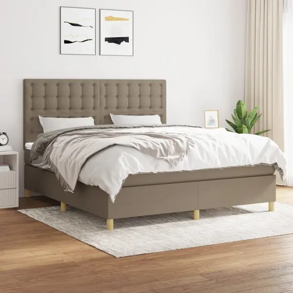 Gossi pat box spring cu saltea, gri taupe, 160x200 cm material textil