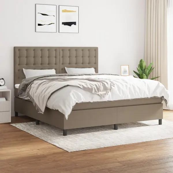 Gossi pat box spring cu saltea, gri taupe, 160x200 cm material textil