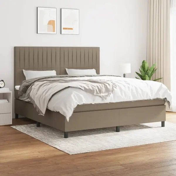 Gossi pat box spring cu saltea, gri taupe, 160x200 cm material textil