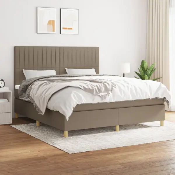 Gossi pat box spring cu saltea, gri taupe, 160x200 cm material textil