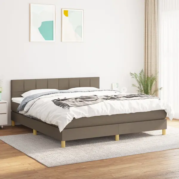 Gossi pat box spring cu saltea, gri taupe, 160x200 cm material textil