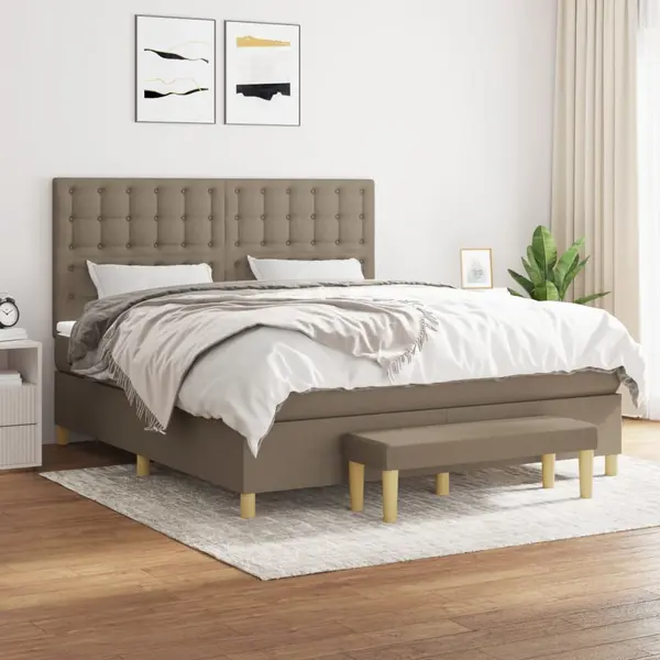 Gossi pat box spring cu saltea, gri taupe, 160x200 cm material textil