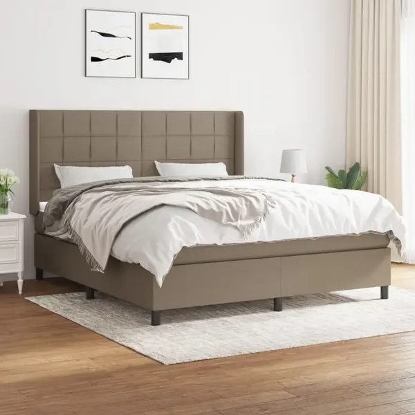 Gossi pat box spring cu saltea, gri taupe, 160x200 cm material textil