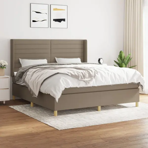 Gossi pat box spring cu saltea, gri taupe, 160x200 cm material textil
