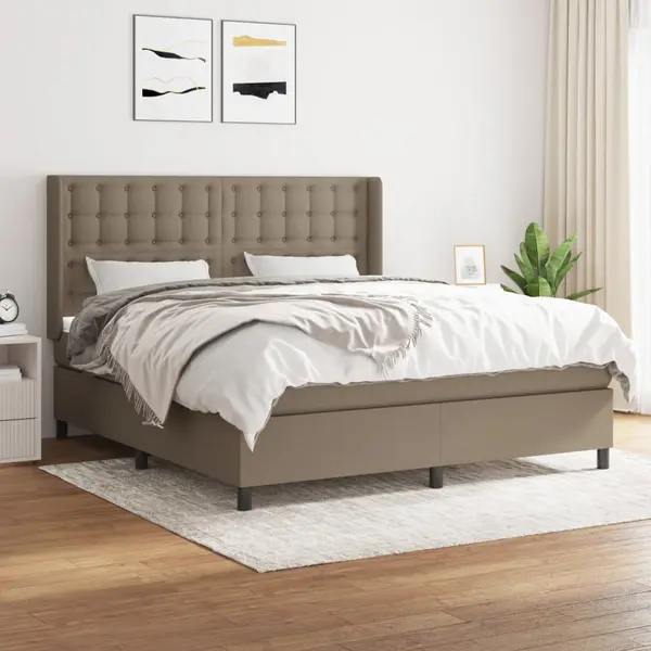 Gossi pat box spring cu saltea, gri taupe, 160x200 cm material textil