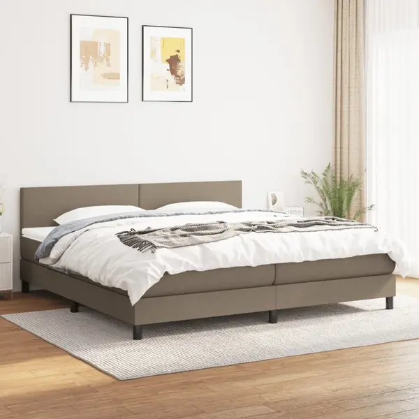 Gossi pat box spring cu saltea, gri taupe, 200x200 cm, textil