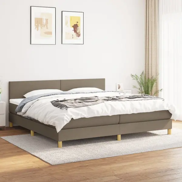 Gossi pat box spring cu saltea, gri taupe, 200x200 cm, textil