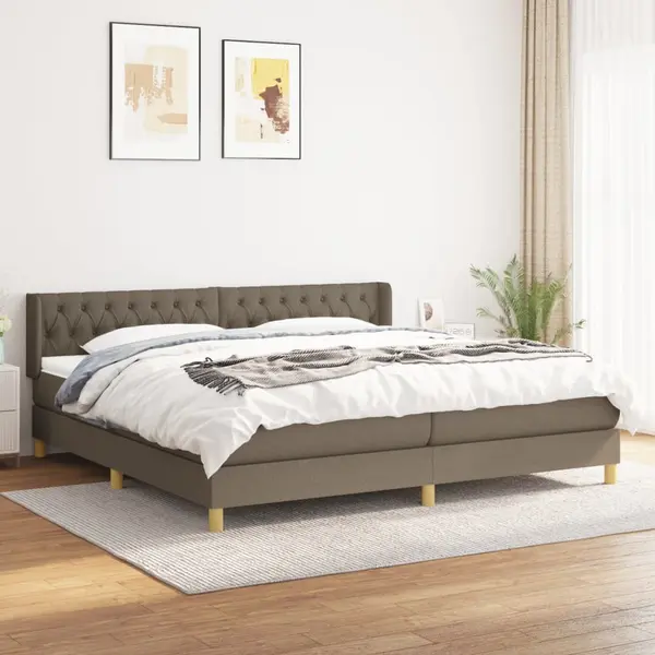 Gossi pat box spring cu saltea, gri taupe, 200x200 cm, textil
