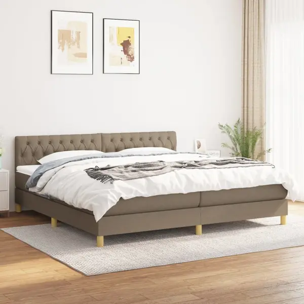 Gossi pat box spring cu saltea, gri taupe, 200x200 cm, textil