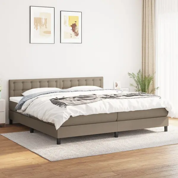 Gossi pat box spring cu saltea, gri taupe, 200x200 cm, textil