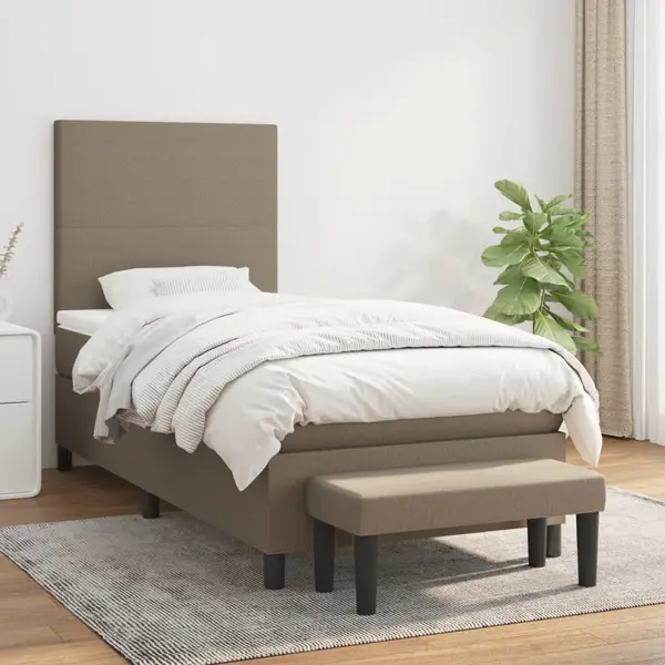 Gossi pat box spring cu saltea, gri taupe, 80x200 cm, textil