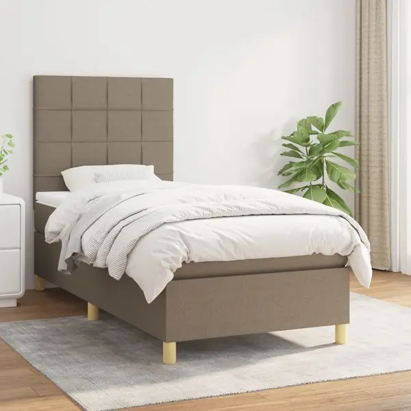 Gossi pat box spring cu saltea, gri taupe, 80x200 cm, textil