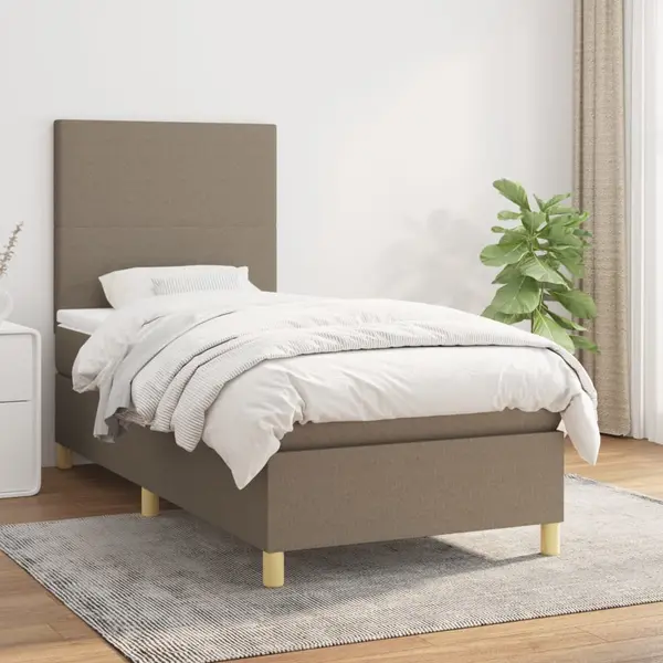 Gossi pat box spring cu saltea, gri taupe, 80x200 cm, textil