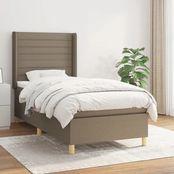 Gossi pat box spring cu saltea, gri taupe, 80x200 cm, textil