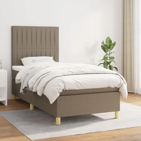 Gossi pat box spring cu saltea, gri taupe, 80x200 cm, textil