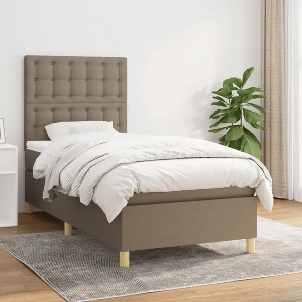 Gossi pat box spring cu saltea, gri taupe, 80x200 cm, textil