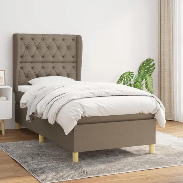 Gossi pat box spring cu saltea, gri taupe, 80x200 cm, textil