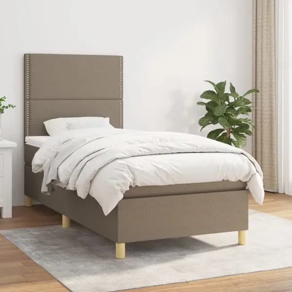 Gossi pat box spring cu saltea, gri taupe, 90x190 cm, textil