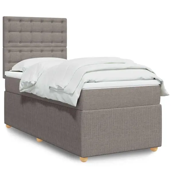 Gossi pat box spring cu saltea, gri taupe, 90x190 cm, textil