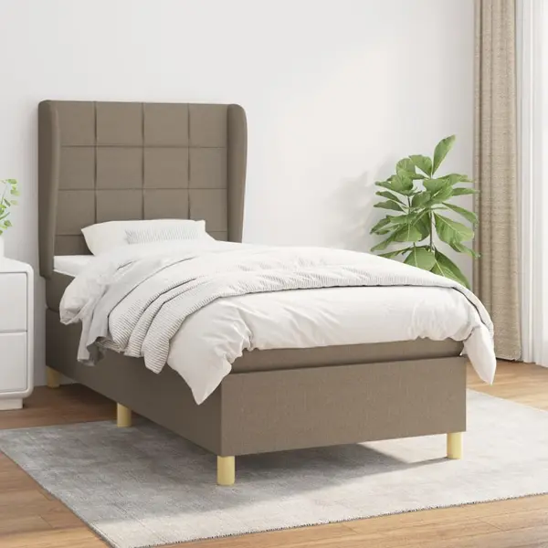 Gossi pat box spring cu saltea, gri taupe, 90x190 cm, textil