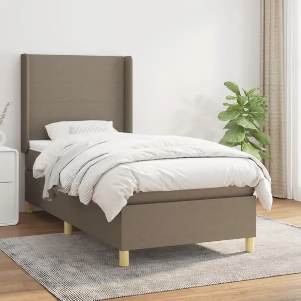 Gossi pat box spring cu saltea, gri taupe, 90x190 cm, textil